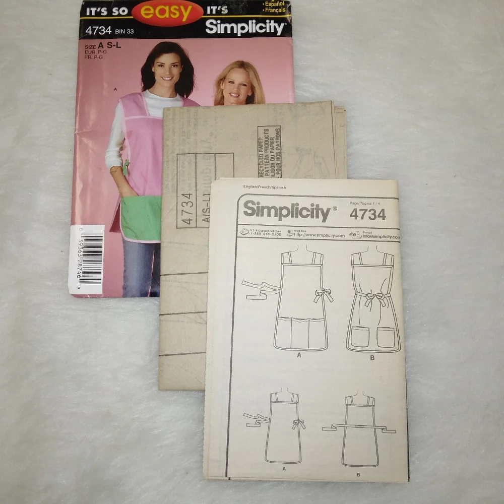 SIMPLICITY 4734 sz S-M-L Misses Apron With Full Front And Back Coverage &Pockets